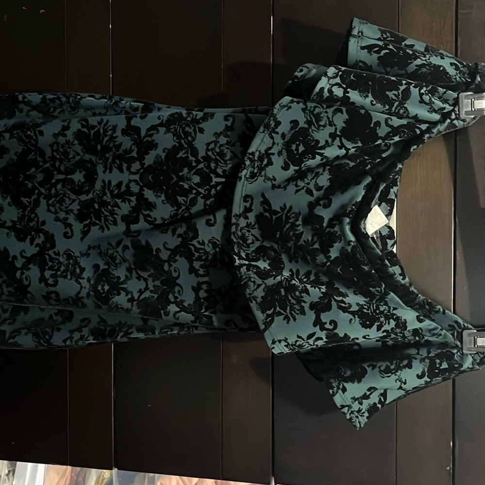 Off Shoulder black and green midi dress